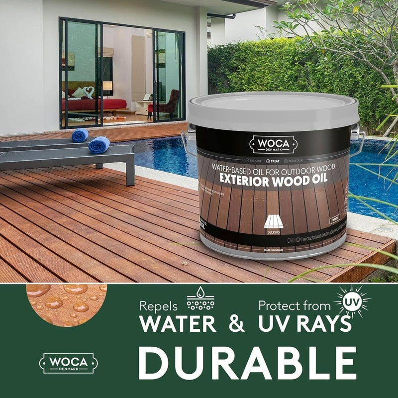 WOCA Denmark - Exterior Wood Oil - Water Based Penetrating Stain for Outdoor Wood Decks, Fences, Siding and Furniture - 2.5L - Natural - Image 3